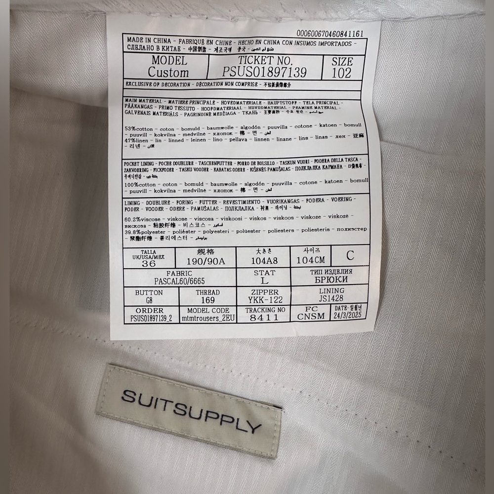 New, SUITSUPPLY Custom Made Men’s Trousers size 36x35 - Picture 4 of 10